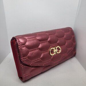 Women's Wallet Faux Leather Long Card Holder Pockets Quilted Look Rose Pink Gold